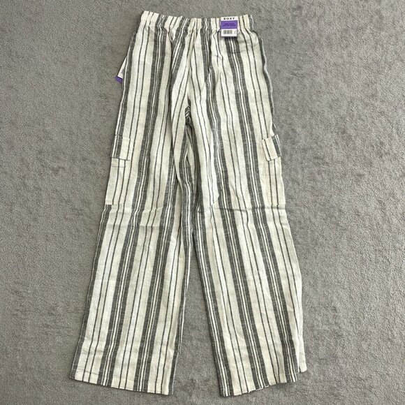 NEW Roxy Women's XS Linen Cargo Pants Black & White Striped 30" Inseam - Picture 5 of 10